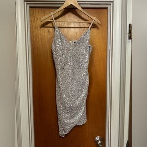 Crystal Sky Silver Sequin Mini Dress Sz Large